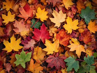 Pattern of colorful maple leaves in autumn
