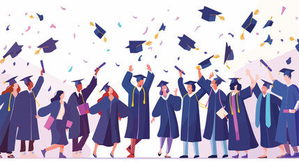 Happy graduates college or university students throw