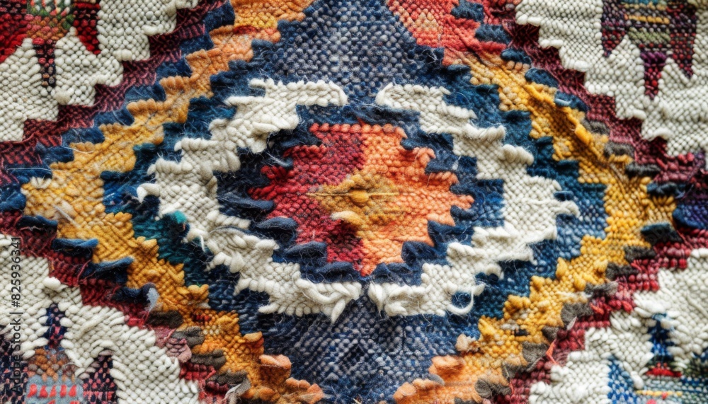 Sticker Traditional wool Turkish rug. Close up textures background and patterns in color from woven carpets