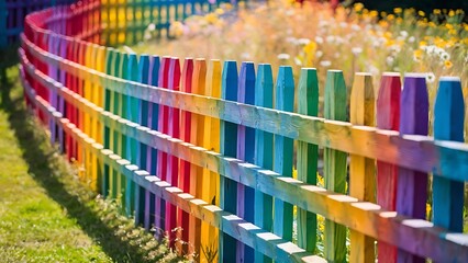Obraz premium Colourful rows of a wooden painted fence