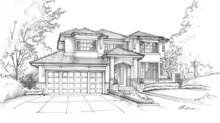 Elegant Hand-Drawn House Sketch for Design Projects