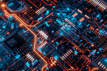 Obraz premium Abstract representations of technological themes, such as circuitry and data streams, perfect for tech industry promotions or educational purposes