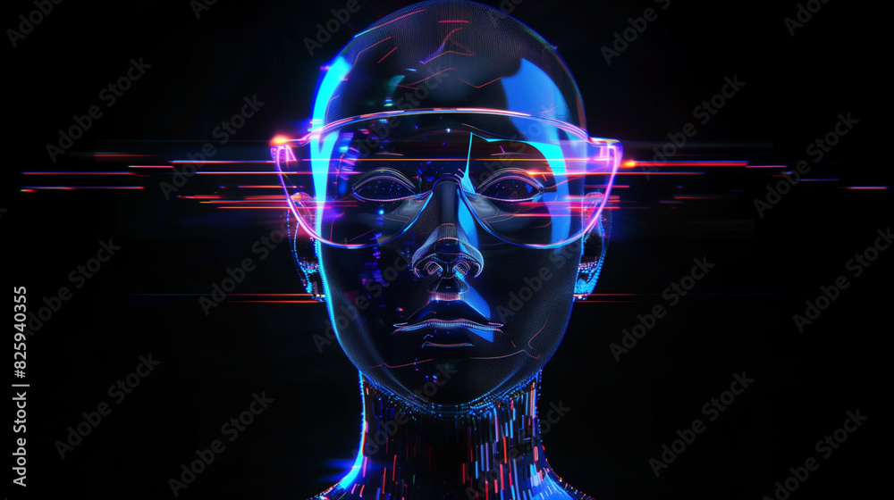 Wall mural Abstract image of a man in VR glasses, hologram - Wall murals