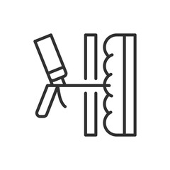 Insulating the wall with foam, linear icon. Line with editable stroke