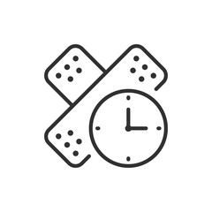 Band-aid and watch, linear icon. Service life of the medical band aid. Line with editable stroke