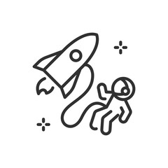 Space exploration, linear icon. An astronaut and a rocket. Line with editable stroke