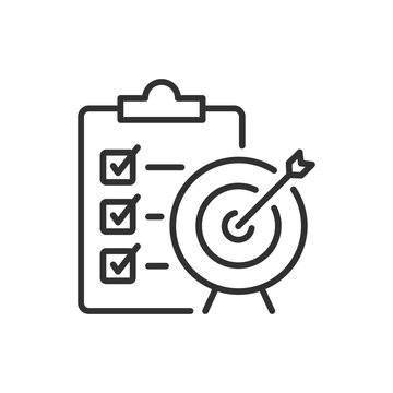 Planning and objectives, linear icon. Checklist and goal. Line with editable stroke