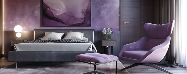 A luxurious bedroom with walls in a soft