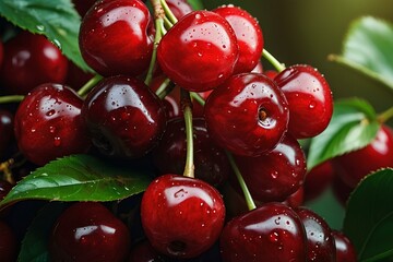 Glossy Red Cherries on Branch - Summer’s Sweet Bounty