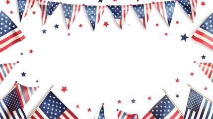 Festive American flag-themed border with bunting and stars, perfect for patriotic celebrations, Independence Day, or Memorial Day decorations.