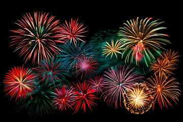 colorful fireworks at night vector 3d rendering