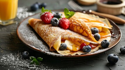 Traditional French crepes with fillings --ar 16:9 Job ID: 76ce8524-215c-46e3-b113-bc7024632990