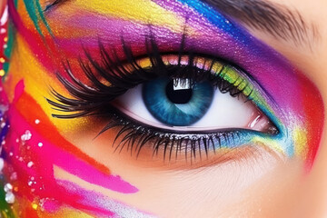 Eye of model with colorful art make-up