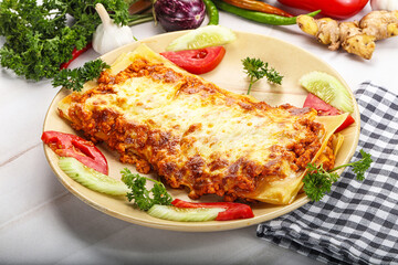 Italian lasagna with meat and tomato