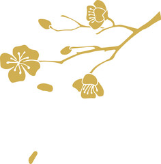 Chinese golden plum blossom decorative material, China, retro, plum blossom, gold, flower, New Year, decoration, pattern, oriental, Japan,