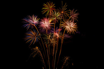 colorful fireworks at night vector 3d rendering