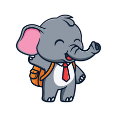 cartoon illustration design of cute and kawaii elephant back to school