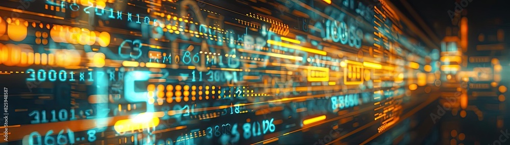 Poster Abstract digital data stream with vibrant lights, representing technology, big data, and modern information systems.