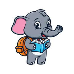 Fototapeta premium cute and kawaii elephant cartoon illustration design reading book