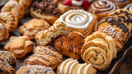 Close-Up of Assorted Freshly Baked Biscuits on Rustic Wooden Tray 
