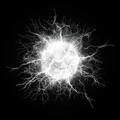 Powerful electrical discharge, lightning strike isolated on black background. Ball lightning vector illustration