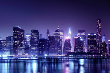Fototapeta premium City Skyline at Night: Aerial View of Illuminated Skyscrapers
