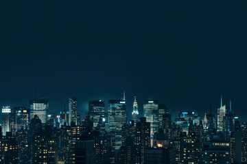 Fototapeta premium City Skyline at Night: Aerial View of Illuminated Skyscrapers