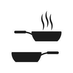 Frying pan with steam icon. Hot skillet vector graphic. Cooking and cuisine symbol.