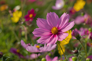 Obraz premium beautiful cosmos flowers in garden field