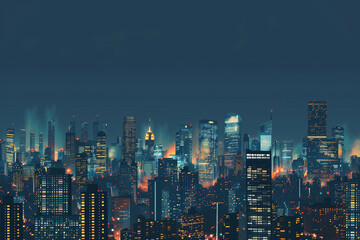 Fototapeta premium City Skyline at Night: Aerial View of Illuminated Skyscrapers