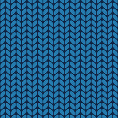 Vector Christmas knitted seamless pattern. Blue knit texture. Knitted wool fabric texture for background, wrapping paper, textile design, decoration