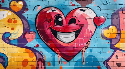 Graffiti wall with colorful cartoon character design