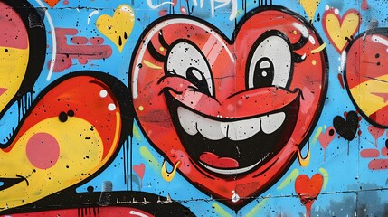 Graffiti wall with colorful cartoon character design