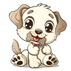 Obraz premium A cartoon dog is sitting on the ground with a bone in its mouth