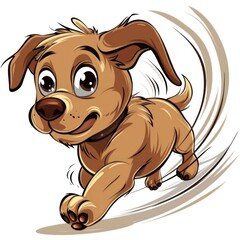 Fototapeta premium A cartoon dog is running in the dirt with its tongue out