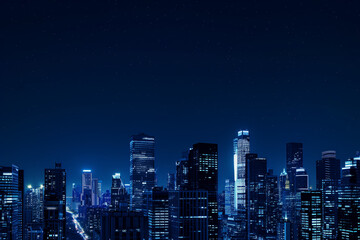Obraz premium City Skyline at Night: Aerial View of Illuminated Skyscrapers
