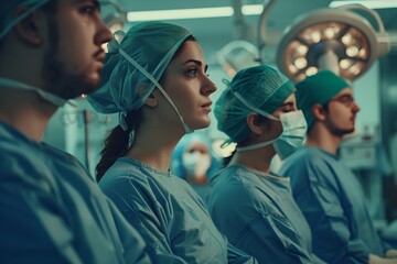 Dedicated Medical Students Observing Surgical Procedure in Hospital Operating Room