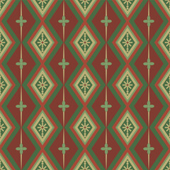 A red and green patterned fabric with a diamond shape design