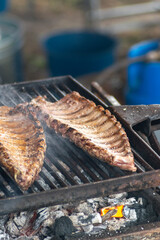 pork ribs grilled on a barbecue