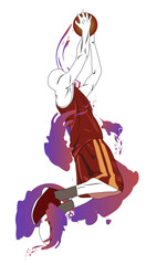 basketball player doing a slam dunk with colored splashes for your design elements