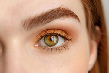 Obraz premium Soft focus macro of a young woman's brown eye, subtly capturing her gentle and introspective spirit