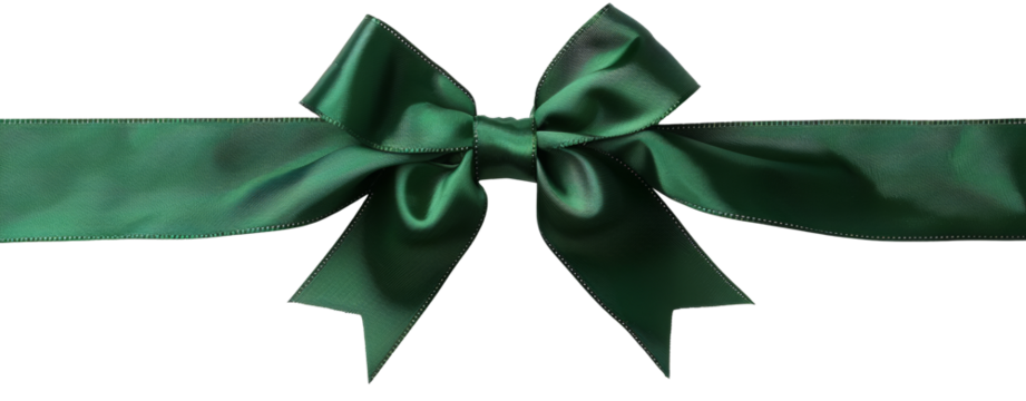 green ribbon with bow on transparent background.