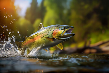 Rainbow trout jumping out of the water