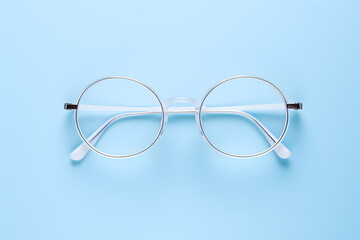Seeing glasses on light blue background