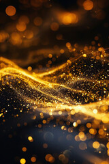 Golden glitters around glowing lines for background 