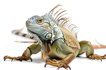 Obraz premium Closeup of Green Iguana Reptile on Plain White Background