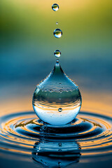  A vivid image capturing the beauty of a single drop of water splashing, creating ripples and waves in its wake