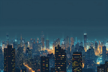 Obraz premium City Skyline at Night: Aerial View of Illuminated Skyscrapers