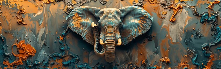 Fototapeta premium Majestic elephant with detailed textures, psychedelic color patterns, surreal savannah scene