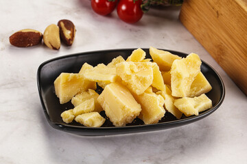 Crushed parmesan cheese in the bowl